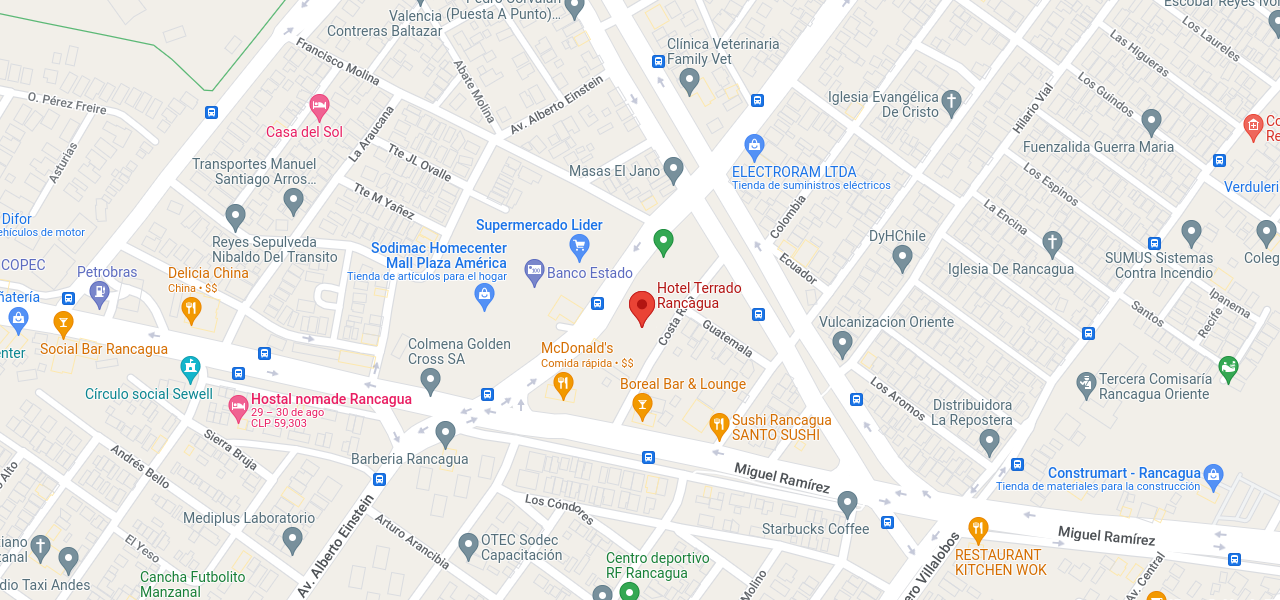 Mapa Google de Terrado Rancagua: Hoteles en Iquique, Hotel en Antofagasta y Hotel en Rancagua